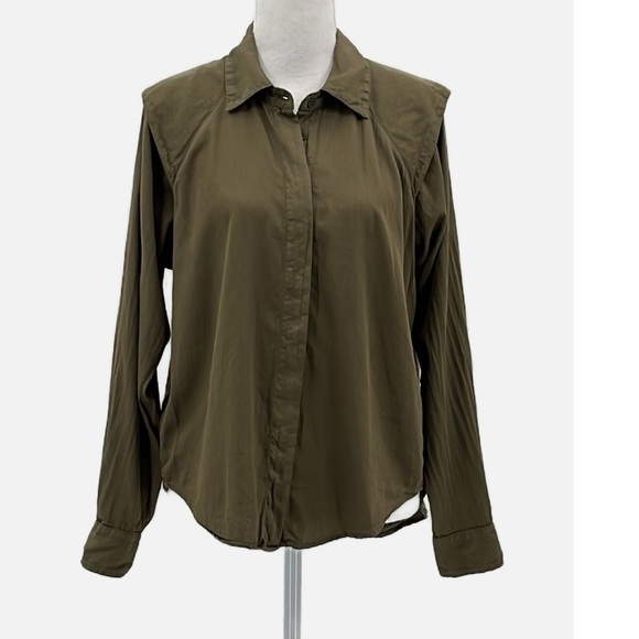 Xirena Edynn Button Front Long Sleeve Cotton Shirt in Agave Green - Size XS - Picture 2 of 7